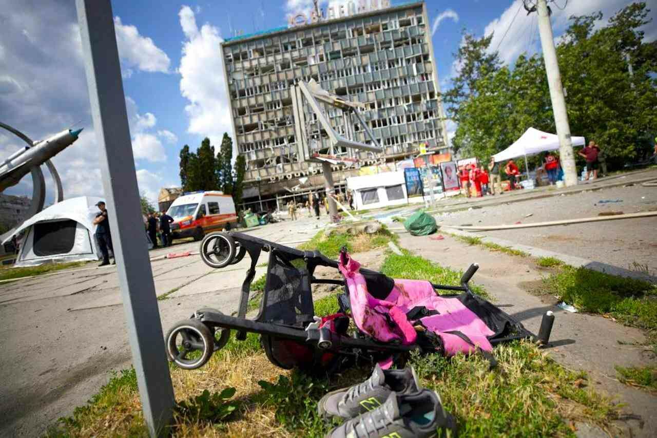 Russians targeted the city in the south-west of Ukraine with four missiles.