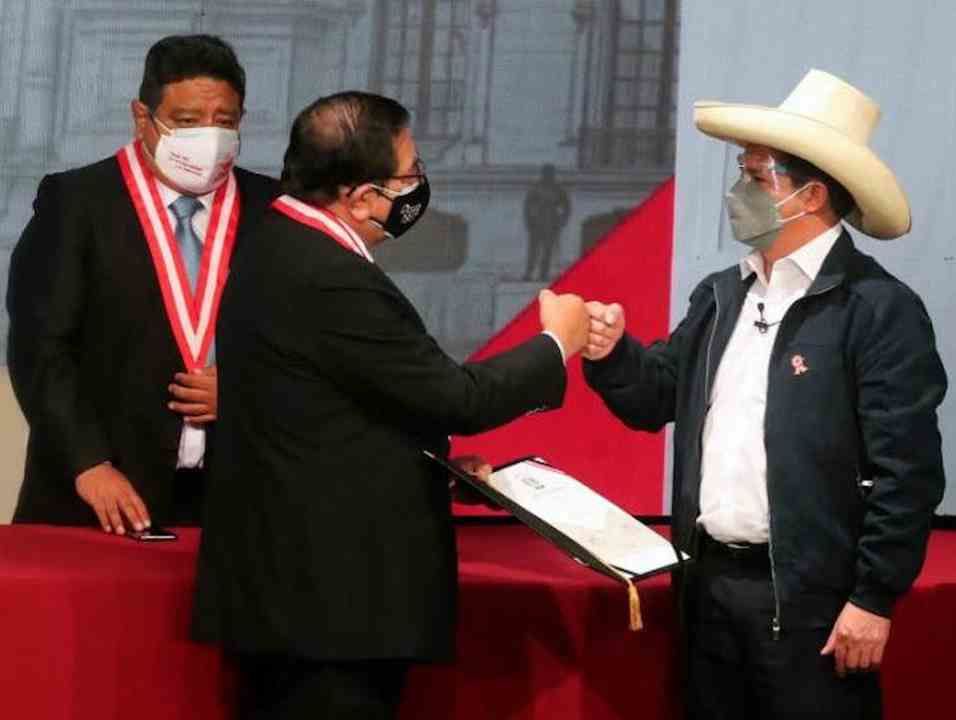 Peru's socialist President Pedro Castillo after announcement of the official results.