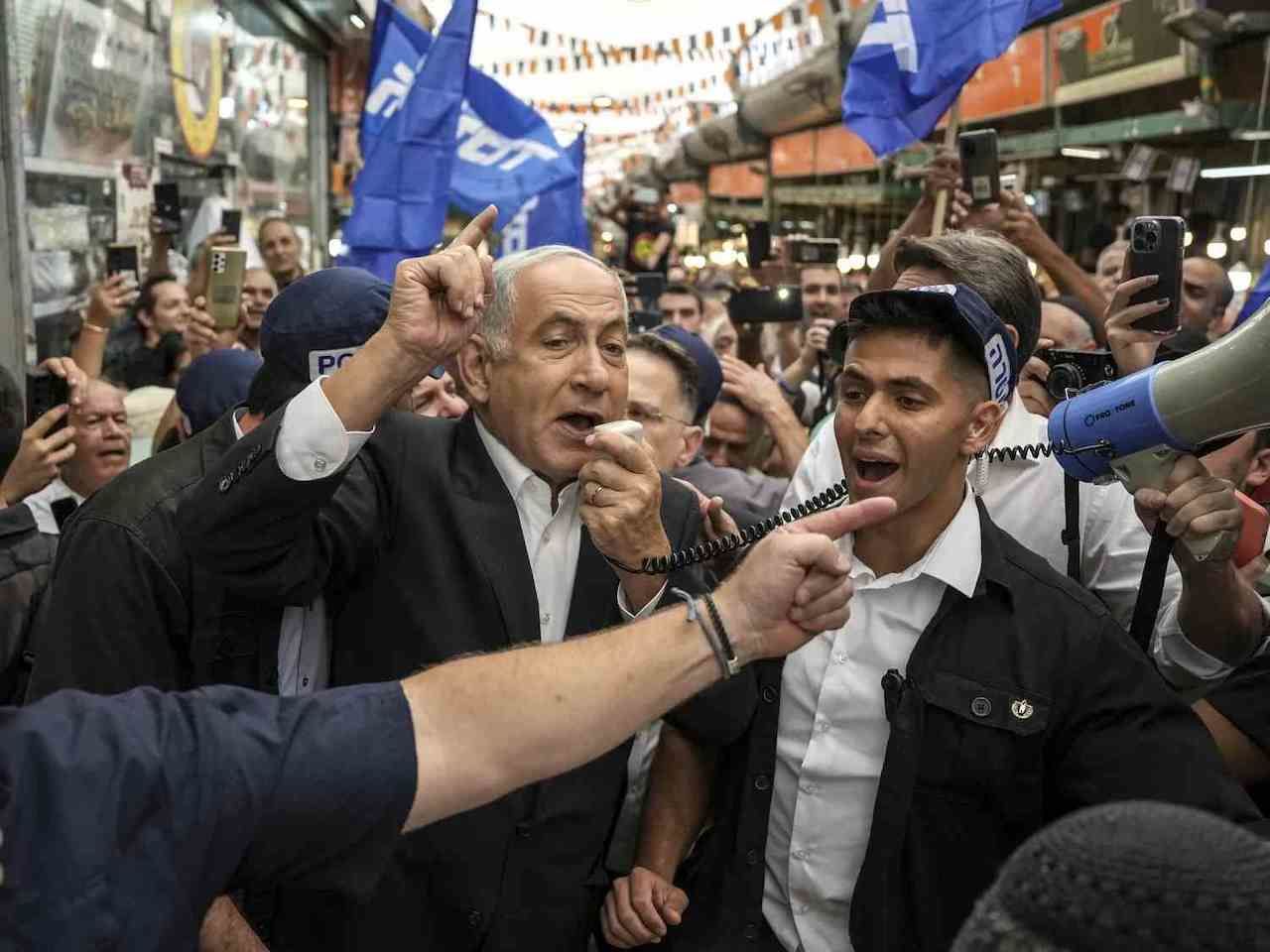 Former Israeli Prime Minister Benjamin Netanyahu campaigns in Jerusalem.