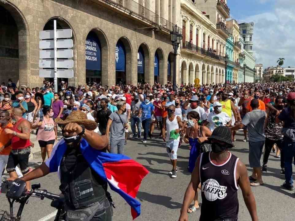Peaceful protests against Cuban Communist regime in front of the National Capitol of Cuba in Havana, on July 11.