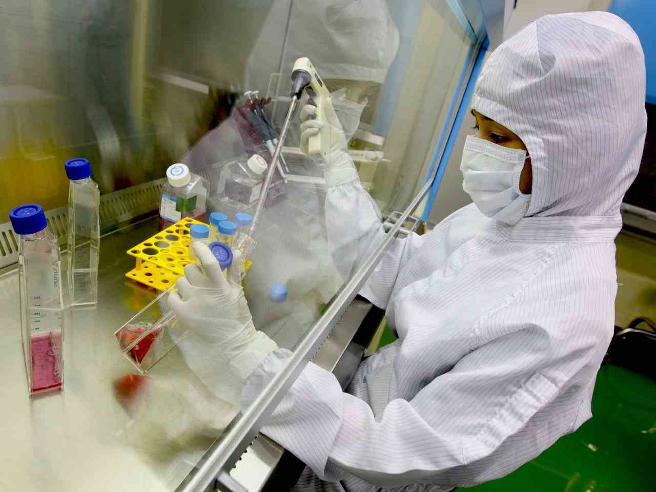 A researcher inside the stem cells laboratory.