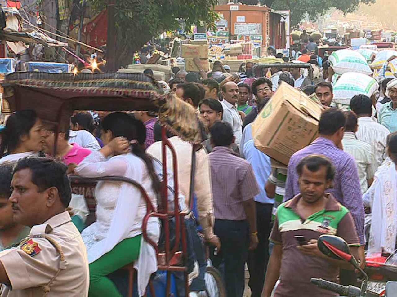 A busy street in the centre of New Delhi.