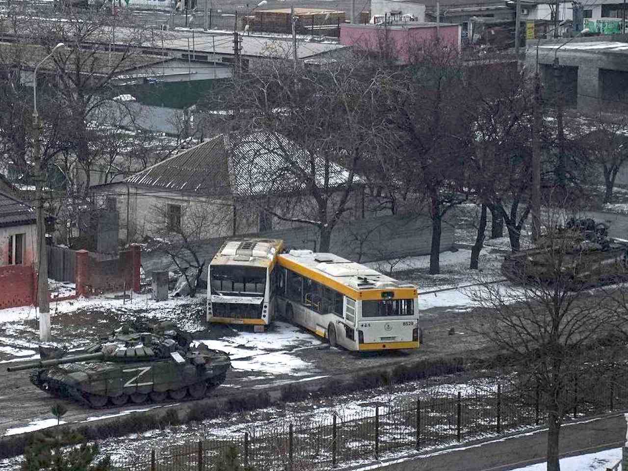 Russian tanks in Mariupol seen on April 3, 2022.