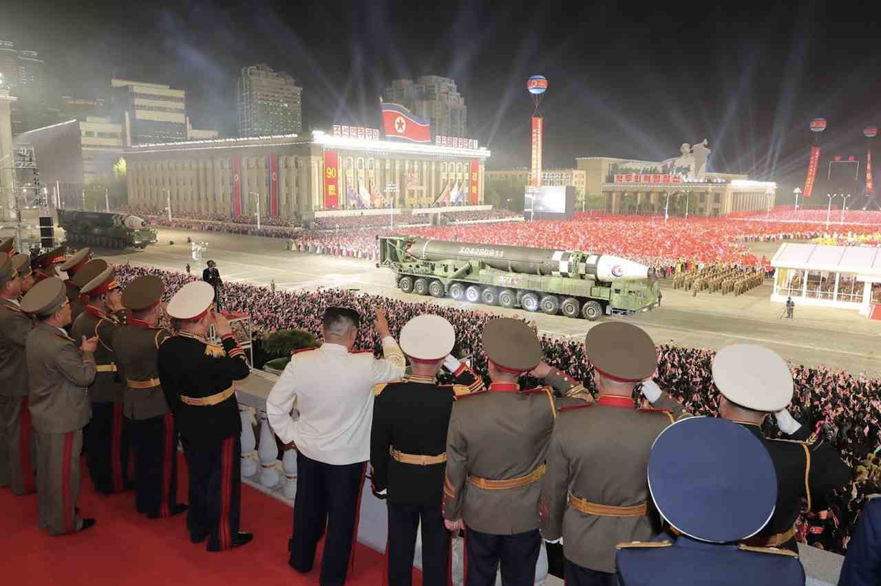 North Korea's leader Kim Jong-un during military parade on April 25, 2022.
