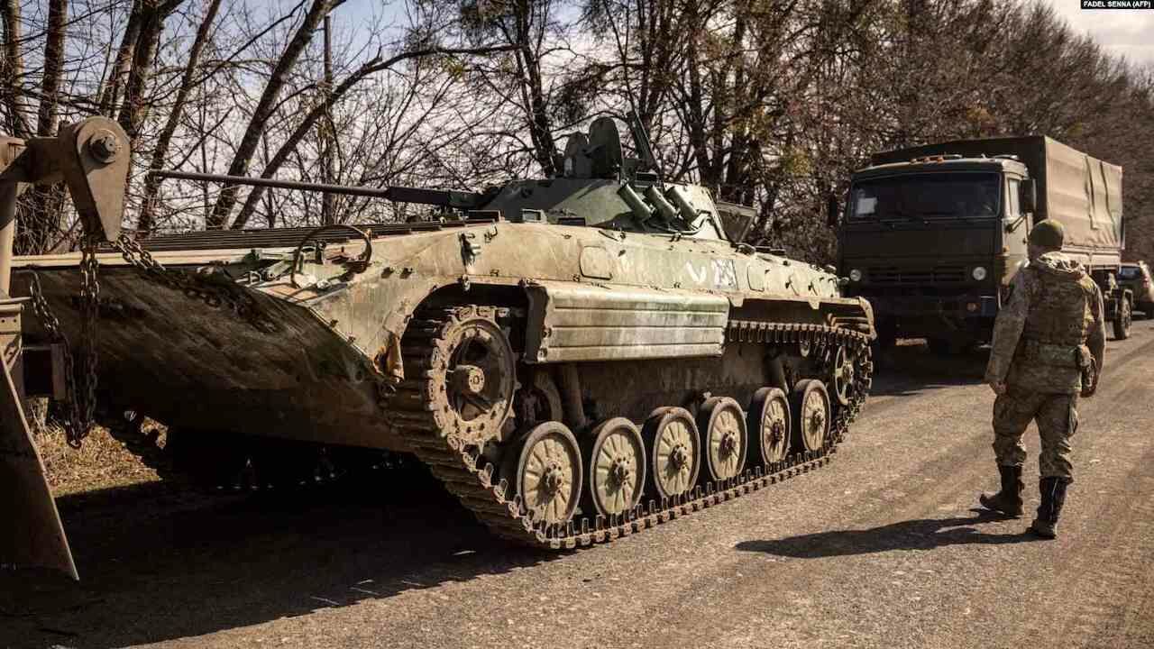 Russian tank nearby Kharkiv, Eastern Ukraine as seen on April 19, 2022.