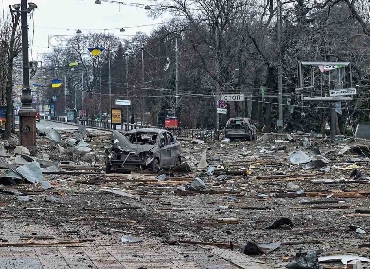 The centre of Kharkiv city bombed by Russian army.