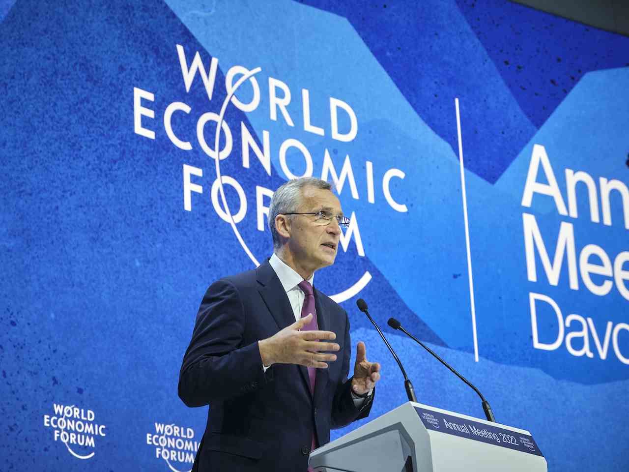 NATO Secretary-General Jens Stoltenberg speaks at World Economic Forum in Davos.