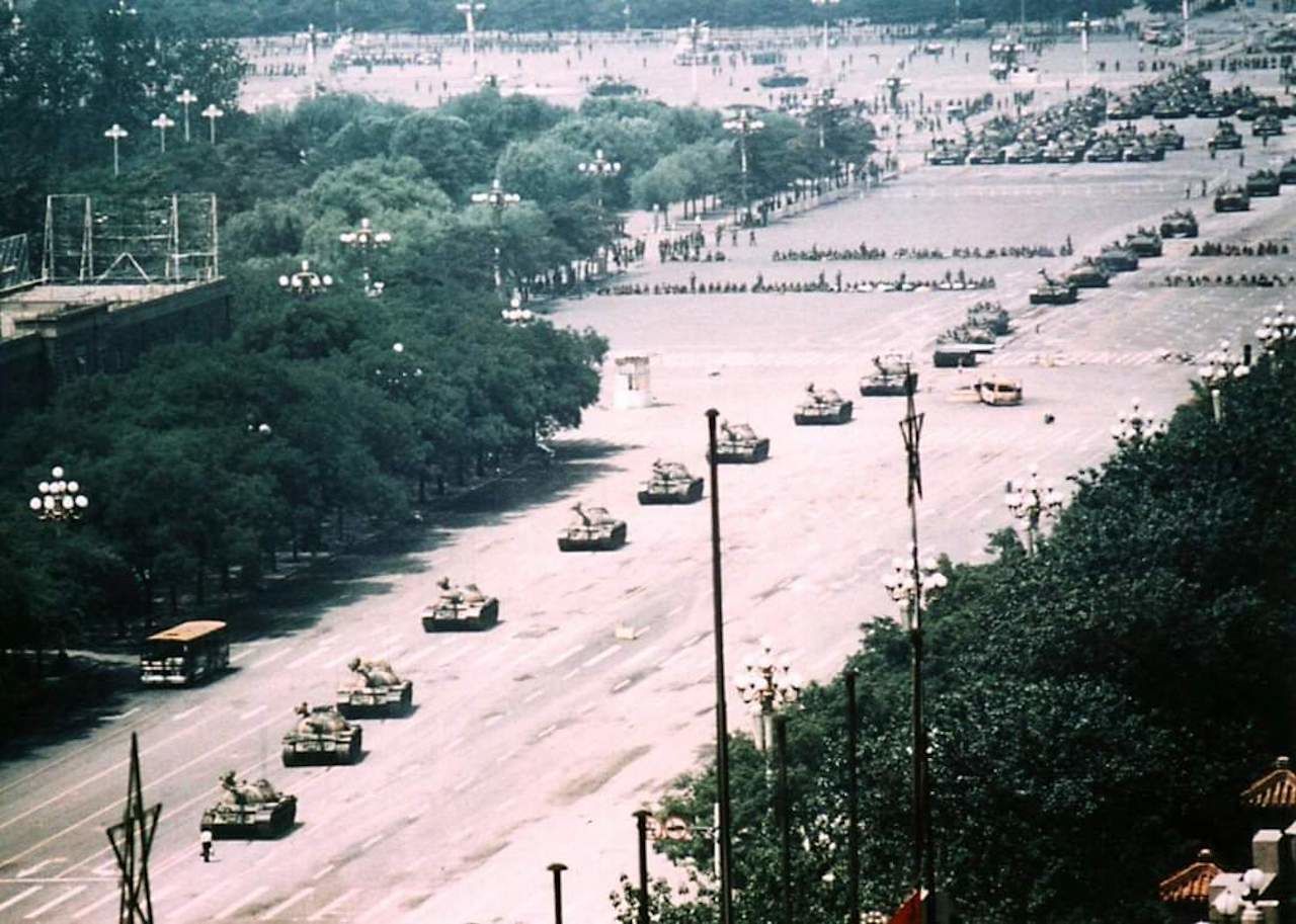 A brave man known as "a tank-man" halted a column of Chinese tanks on Tiananmen Square on June 2, 1989.