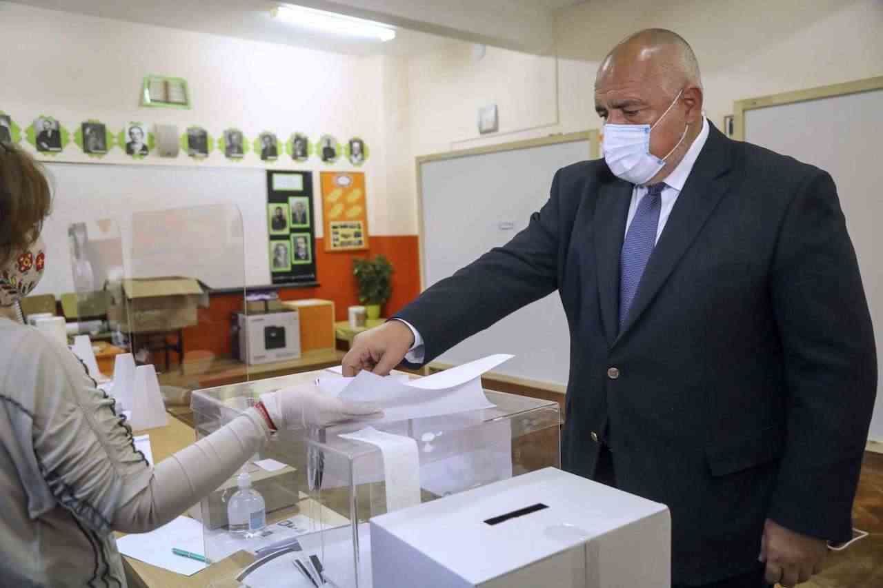 Bulgaria's Prime Minister Boyko Borisov votes in Sunday's elections.
